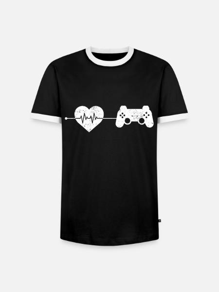 gaming Herzschlag - Männer Kontrast-T-Shirt - Schwarz/Weiß