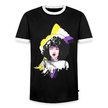 Afro Girl Nonbinary Pride Black Story Mela - Men's Ringer Shirt - black/white - Front - AI Model Female 172 light (172cm) & AI Model Male 178 light (178cm)