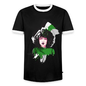 Afro Girl Demiromantic Black Story Melanin - Men's Ringer Shirt - black/white - Front - AI Model Female 172 light (172cm) & AI Model Male 178 light (178cm)