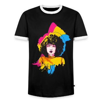 Afro Girl Pansexual Flag Black History M - Men's Ringer Shirt - black/white - Front - AI Model Female 172 light (172cm) & AI Model Male 178 light (178cm)