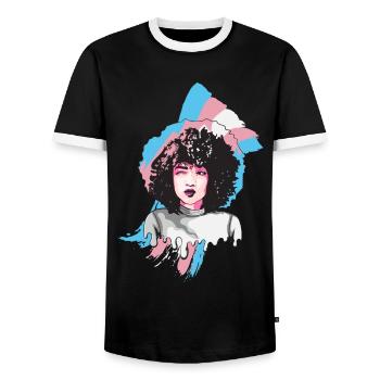 Afro Girl Transgender Flag Black History M - Men's Ringer Shirt - black/white - Front - AI Model Female 172 light (172cm) & AI Model Male 178 light (178cm)