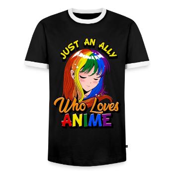 Gay Ally Anime Girl Just An Ally Who Loves Anime - Men's Ringer Shirt - black/white - Front - AI Model Female 172 light (172cm) & AI Model Male 178 light (178cm)
