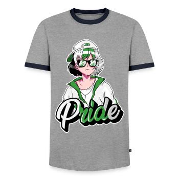 Demiromantischer Stolz Coole Anime Mädchen Demirom - Männer Kontrast-T-Shirt - Grau/Navy  - Vorne - AI Model Female 172 light (172cm) & AI Model Male 178 light (178cm)