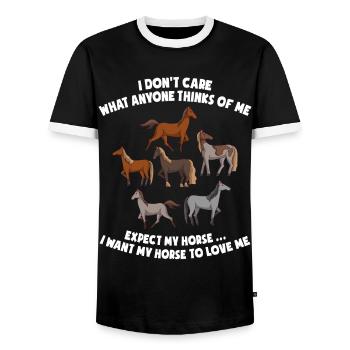 Je me fiche de ce que les gens pensent de moi Chevaux - T-shirt contrasté Homme - noir/blanc - Devant - AI Model Female 172 light (172cm) & AI Model Male 178 light (178cm)