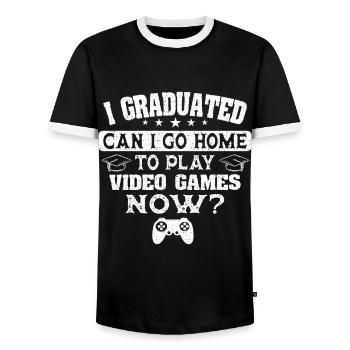 Graduates Gamer Video Game Gamer Degree - Men's Ringer Shirt - black/white - Front - AI Model Female 172 light (172cm) & AI Model Male 178 light (178cm)