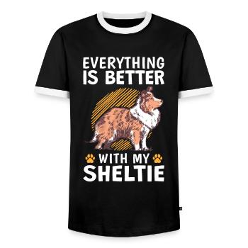 Everything is better with a Shetland Sheepdog - Men's Ringer Shirt - black/white - Front - AI Model Female 172 light (172cm) & AI Model Male 178 light (178cm)