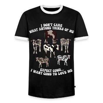 Je me fiche de ce que les gens pensent de moi Éleveur de vaches - T-shirt contrasté Homme - noir/blanc - Devant - AI Model Female 172 light (172cm) & AI Model Male 178 light (178cm)