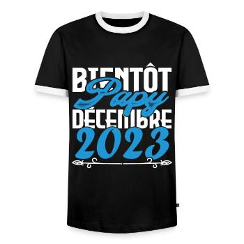 Annonce grossesse bientôt Papy Décembre 2023 - T-shirt contrasté Homme - noir/blanc - Devant - AI Model Female 172 light (172cm) & AI Model Male 178 light (178cm)
