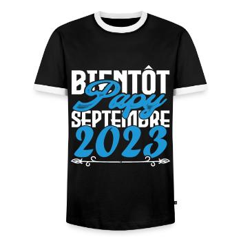 Annonce grossesse. bientôt Papy Septembre 2023. - T-shirt contrasté Homme - noir/blanc - Devant - AI Model Female 172 light (172cm) & AI Model Male 178 light (178cm)