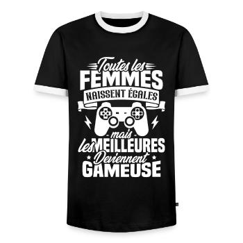 Les meilleures femmes deviennent gameuse - T-shirt contrasté Homme - noir/blanc - Devant - AI Model Female 172 light (172cm) & AI Model Male 178 light (178cm)