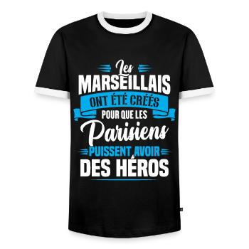 Les marseillais ont été créés pour les parisiens - T-shirt contrasté Homme - noir/blanc - Devant - AI Model Female 172 light (172cm) & AI Model Male 178 light (178cm)