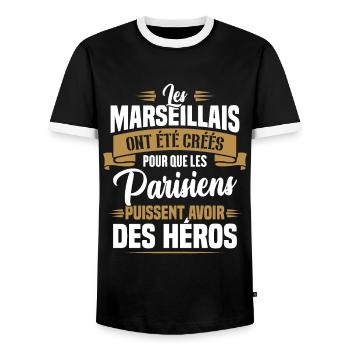 Les marseillais ont été créés pour les parisiens - T-shirt contrasté Homme - noir/blanc - Devant - AI Model Female 172 light (172cm) & AI Model Male 178 light (178cm)