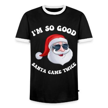 Je suis si bon Père Noël est venu deux fois chemise, couple coquin - T-shirt contrasté Homme - noir/blanc - Devant - AI Model Female 172 light (172cm) & AI Model Male 178 light (178cm)