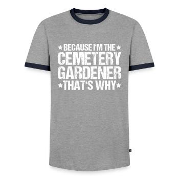 Friedhofsgärtner Friedhof Cemetery Gardener - Männer Kontrast-T-Shirt - Grau/Navy  - Vorne - AI Model Female 172 light (172cm) & AI Model Male 178 light (178cm)