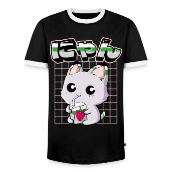 Demiromantic Pride Kawaii Cat Strawberry Milk - Men's Ringer Shirt - black/white - Front - AI Model Female 172 light (172cm) & AI Model Male 178 light (178cm)