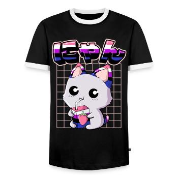 Genderfluid Stolz Kawaii Katze Erdbeermilch - Männer Kontrast-T-Shirt - Schwarz/Weiß - Vorne - AI Model Female 172 light (172cm) & AI Model Male 178 light (178cm)