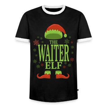 Serveur Elfe de Noël - T-shirt contrasté Homme - noir/blanc - Devant - AI Model Female 172 light (172cm) & AI Model Male 178 light (178cm)
