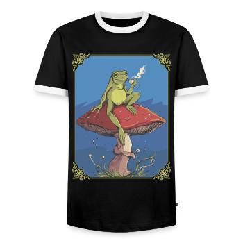 Cottagecore Esthétique Thé aux champignons grenouille Goblincor - T-shirt contrasté Homme - noir/blanc - Devant - AI Model Female 172 light (172cm) & AI Model Male 178 light (178cm)