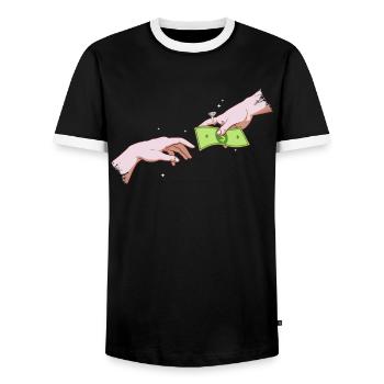 Nouvelle Monnaie Esthétique Merry Création par Adam - T-shirt contrasté Homme - noir/blanc - Devant - AI Model Female 172 light (172cm) & AI Model Male 178 light (178cm)