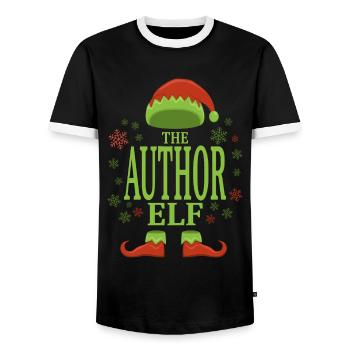Author Christmas Elf - Men's Ringer Shirt - black/white - Front - AI Model Female 172 light (172cm) & AI Model Male 178 light (178cm)