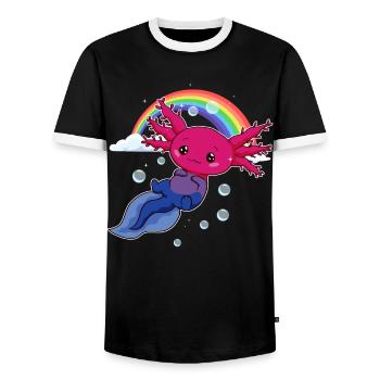 Bisexual Pride Bi Kawaii Axolotl Bisexual Flag - T-shirt contrasté Homme - noir/blanc - Devant - AI Model Female 172 light (172cm) & AI Model Male 178 light (178cm)