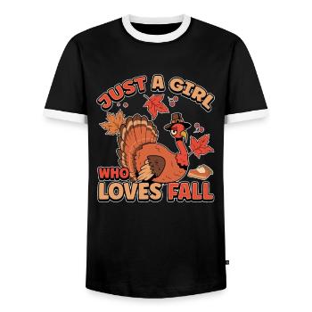 Just A Girl Who Loves Fall - Männer Kontrast-T-Shirt - Schwarz/Weiß - Vorne - AI Model Female 172 light (172cm) & AI Model Male 178 light (178cm)