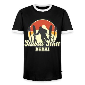 Ski Stubai Stubaital Tyrol Alpes skieurs - T-shirt contrasté Homme - noir/blanc - Devant - AI Model Female 172 light (172cm) & AI Model Male 178 light (178cm)