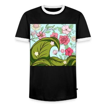 Bloomcore Aesthetic Big wave off Kanagawa Cotta - Men's Ringer Shirt - black/white - Front - AI Model Female 172 light (172cm) & AI Model Male 178 light (178cm)