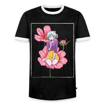 Bloomcore Ästhetische Anime Mädchen Blumen Cottage - Männer Kontrast-T-Shirt - Schwarz/Weiß - Vorne - AI Model Female 172 light (172cm) & AI Model Male 178 light (178cm)