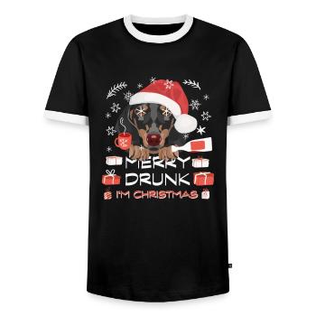 Marché de Noël du teckel - T-shirt contrasté Homme - noir/blanc - Devant - AI Model Female 172 light (172cm) & AI Model Male 178 light (178cm)