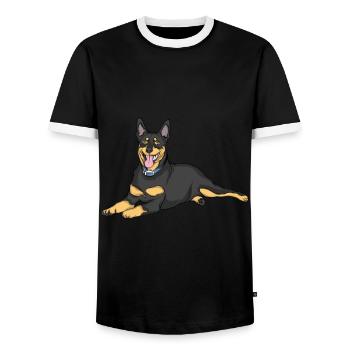 Doberman Dog - Men's Ringer Shirt - black/white - Front - AI Model Female 172 light (172cm) & AI Model Male 178 light (178cm)