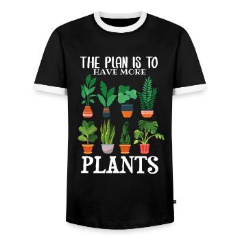 The plan is to have more plants - Men's Ringer Shirt - black/white - Front - AI Model Female 172 light (172cm) & AI Model Male 178 light (178cm)