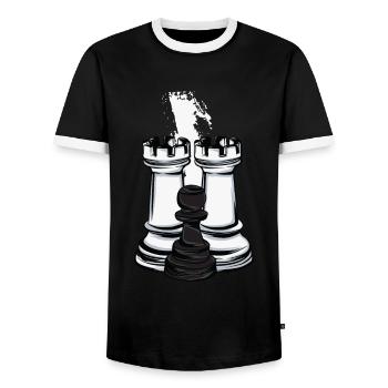 Tour d’échecs et pion - T-shirt contrasté Homme - noir/blanc - Devant - AI Model Female 172 light (172cm) & AI Model Male 178 light (178cm)