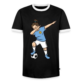 Dabbing Soccer Player Girls Uruguay Soccer - Men's Ringer Shirt - black/white - Front - AI Model Female 172 light (172cm) & AI Model Male 178 light (178cm)