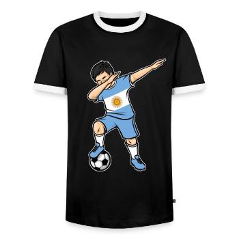 Dabbing Fußballspieler Jungen Argentinien Fußball - Männer Kontrast-T-Shirt - Schwarz/Weiß - Vorne - AI Model Female 172 light (172cm) & AI Model Male 178 light (178cm)