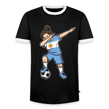 Dabbing Fußballspieler Mädchen Argentinien Fußball - Männer Kontrast-T-Shirt - Schwarz/Weiß - Vorne - AI Model Female 172 light (172cm) & AI Model Male 178 light (178cm)