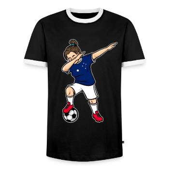Dabbing Soccer Player Girls Australia Soccer - Men's Ringer Shirt - black/white - Front - AI Model Female 172 light (172cm) & AI Model Male 178 light (178cm)