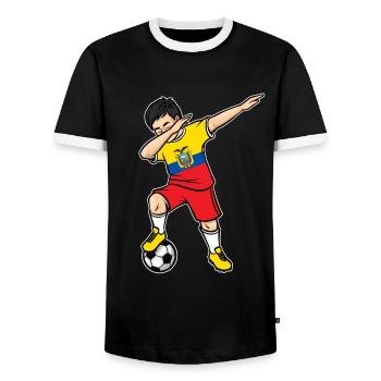 Dabbing Soccer Player Boy Ecuador Soccer - Men's Ringer Shirt - black/white - Front - AI Model Female 172 light (172cm) & AI Model Male 178 light (178cm)