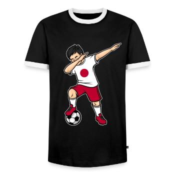 Dabbing Football Player Boy Japan Football - Men's Ringer Shirt - black/white - Front - AI Model Female 172 light (172cm) & AI Model Male 178 light (178cm)