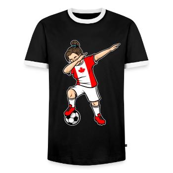 Dabbing Soccer Player Girls Canada Soccer - T-shirt contrasté Homme - noir/blanc - Devant - AI Model Female 172 light (172cm) & AI Model Male 178 light (178cm)