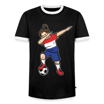 Dabbing Footballeuse Filles Pays-Bas Football - T-shirt contrasté Homme - noir/blanc - Devant - AI Model Female 172 light (172cm) & AI Model Male 178 light (178cm)