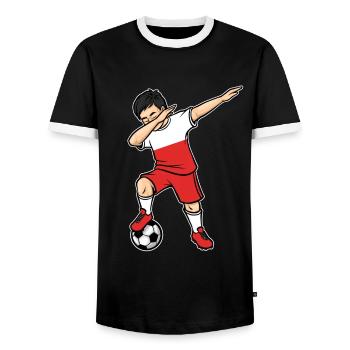 Dabbing Football Player Young Poland Football - Men's Ringer Shirt - black/white - Front - AI Model Female 172 light (172cm) & AI Model Male 178 light (178cm)