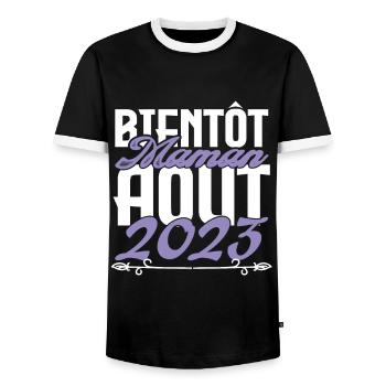 Annonce grossesse. bientôt Maman Aout 2023. août - T-shirt contrasté Homme - noir/blanc - Devant - AI Model Female 172 light (172cm) & AI Model Male 178 light (178cm)