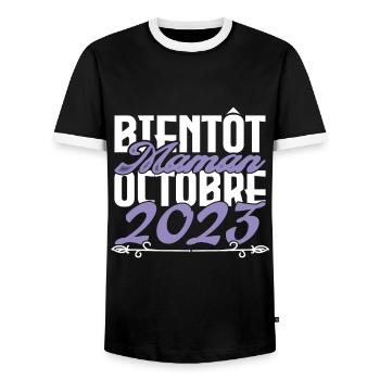 Annonce grossesse. bientôt Maman Octobre 2023.mama - T-shirt contrasté Homme - noir/blanc - Devant - AI Model Female 172 light (172cm) & AI Model Male 178 light (178cm)