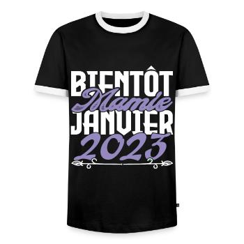 Annonce grossesse. bientôt Mamie Janvier 2023. - T-shirt contrasté Homme - noir/blanc - Devant - AI Model Female 172 light (172cm) & AI Model Male 178 light (178cm)