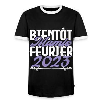 Annonce grossesse. bientôt Mamie Février 2023. - T-shirt contrasté Homme - noir/blanc - Devant - AI Model Female 172 light (172cm) & AI Model Male 178 light (178cm)