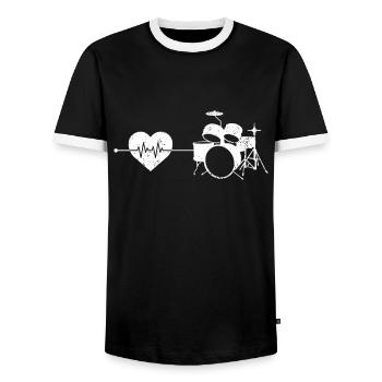 Drums Heartbeat - Men's Ringer Shirt - black/white - Front - AI Model Female 172 light (172cm) & AI Model Male 178 light (178cm)