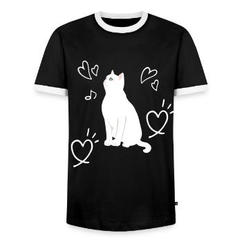 Cat Love Heart Kitten Children - Men's Ringer Shirt - black/white - Front - AI Model Female 172 light (172cm) & AI Model Male 178 light (178cm)