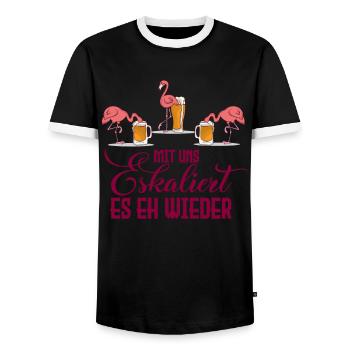 Flamingo Alkohol Bier Es eskalier eh Schnaps - Männer Kontrast-T-Shirt - Schwarz/Weiß - Vorne - AI Model Female 172 light (172cm) & AI Model Male 178 light (178cm)