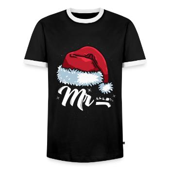 Santa Claus Beanie Mr. Outfit for Christmas - Men's Ringer Shirt - black/white - Front - AI Model Female 172 light (172cm) & AI Model Male 178 light (178cm)